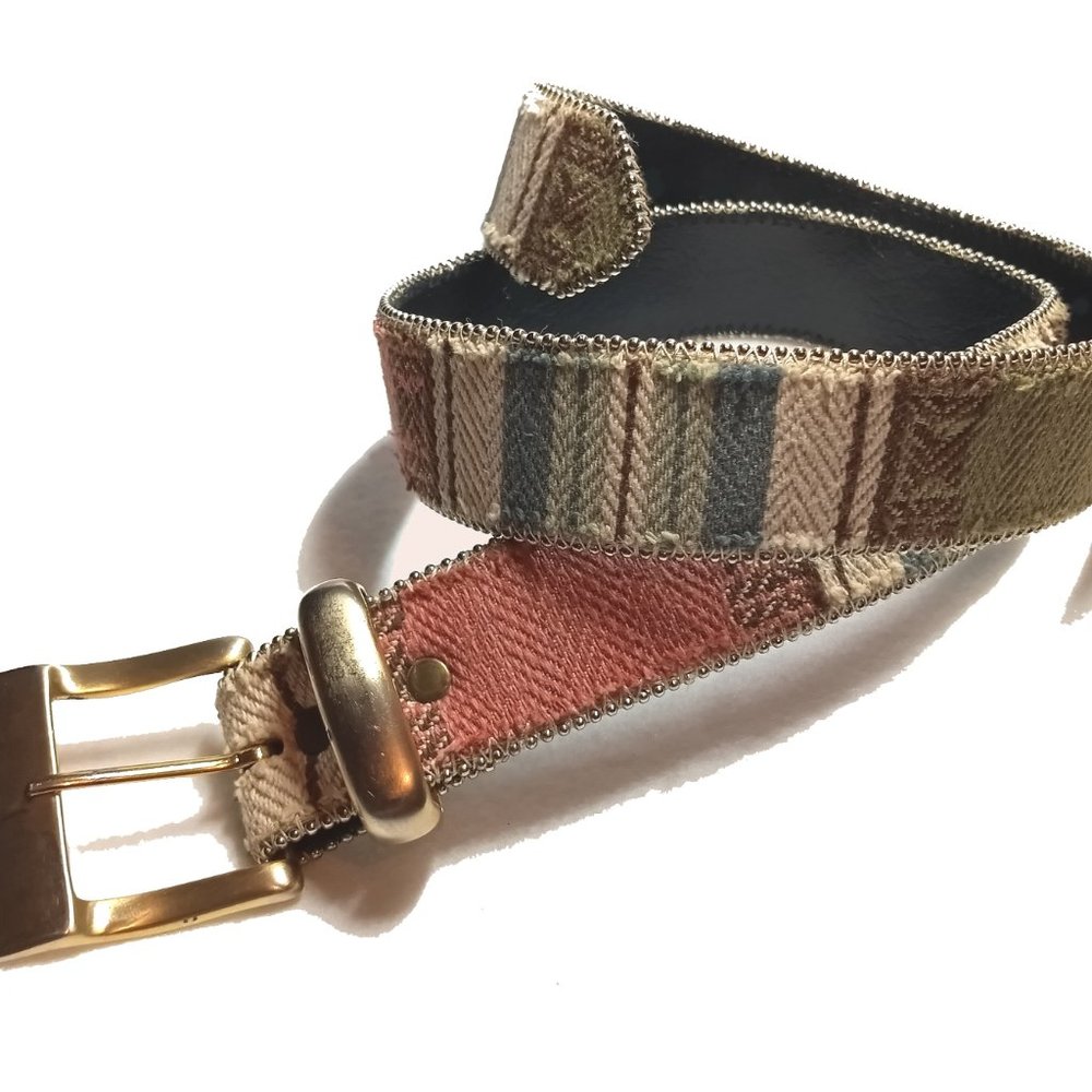Vintage Paul Harris South Western Belt Distressed Tapestry Gold Buckle Sz ML